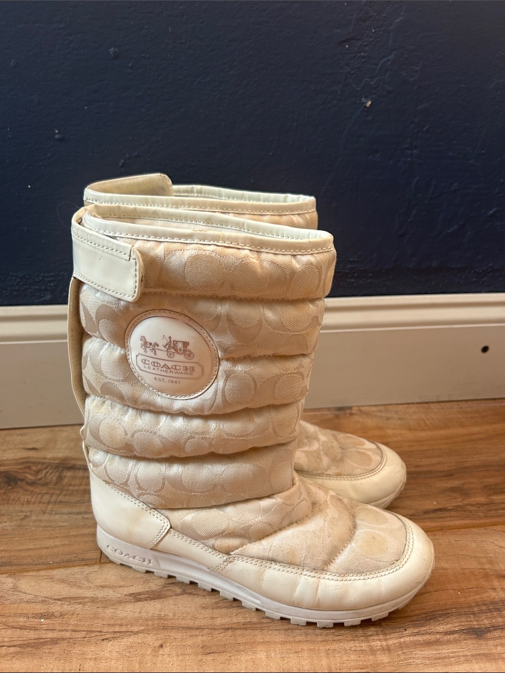 Coach Jordy Cream Quilted Signature Mid-Calf Boots